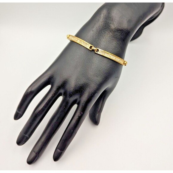 Vintage Christian Dior Gold Tone Clear Rhinestone Panel/Tennis Style Bracelet 7" - Picture 8 of 15